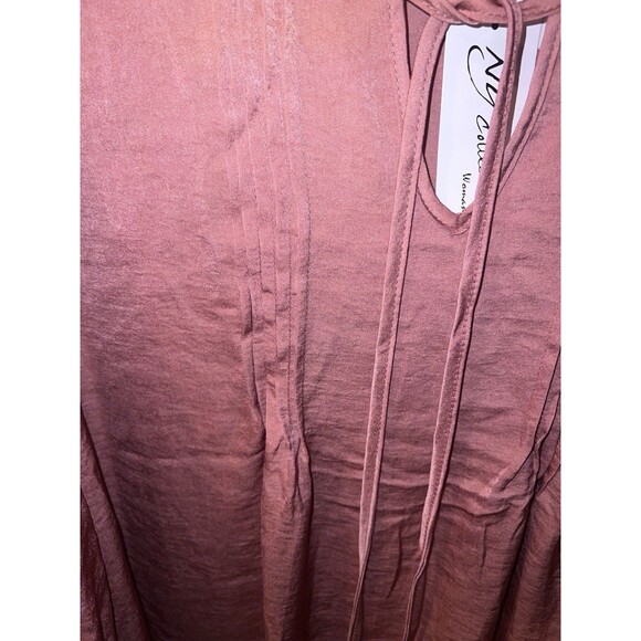 NY Collection Satin Blouse Womens Plus Sz 3X Pink Top Pullover Tie Neck New - Picture 5 of 10
